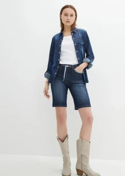 bonprix Jeans|Shorts^Jeans Bermuda Slim Fit Mid Waist dunkelblau denim used