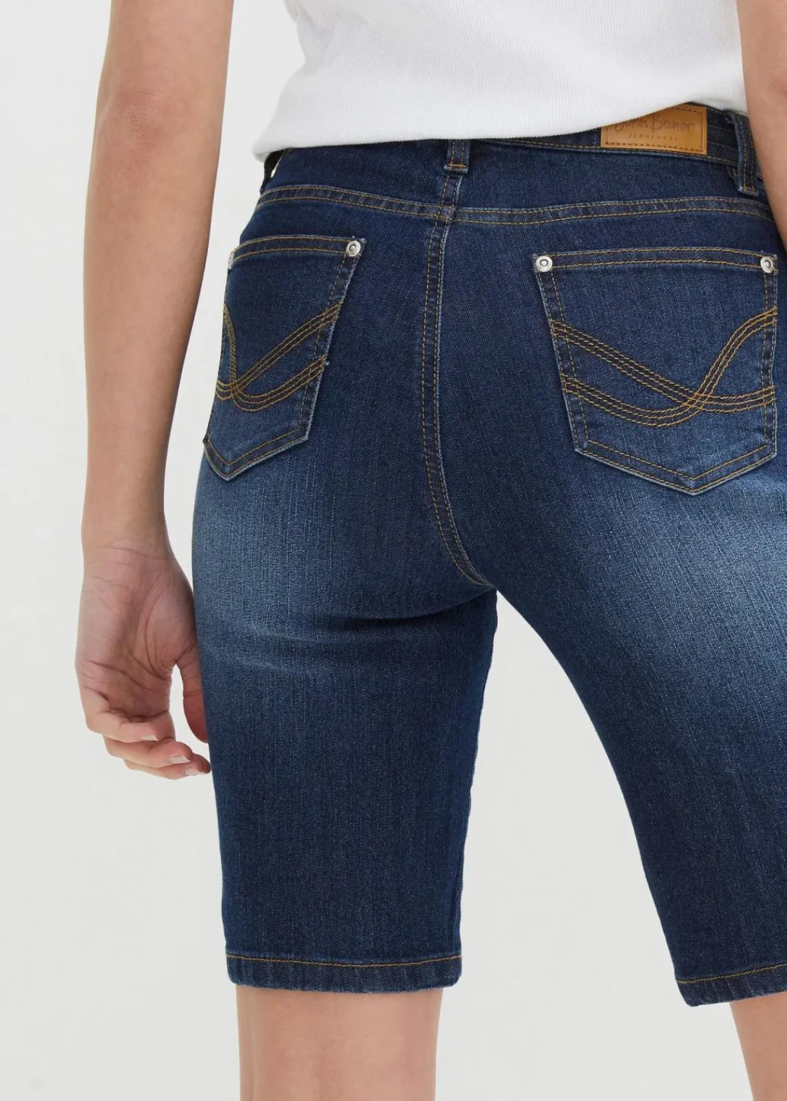 bonprix Jeans|Shorts^Jeans Bermuda Slim Fit Mid Waist dunkelblau denim used