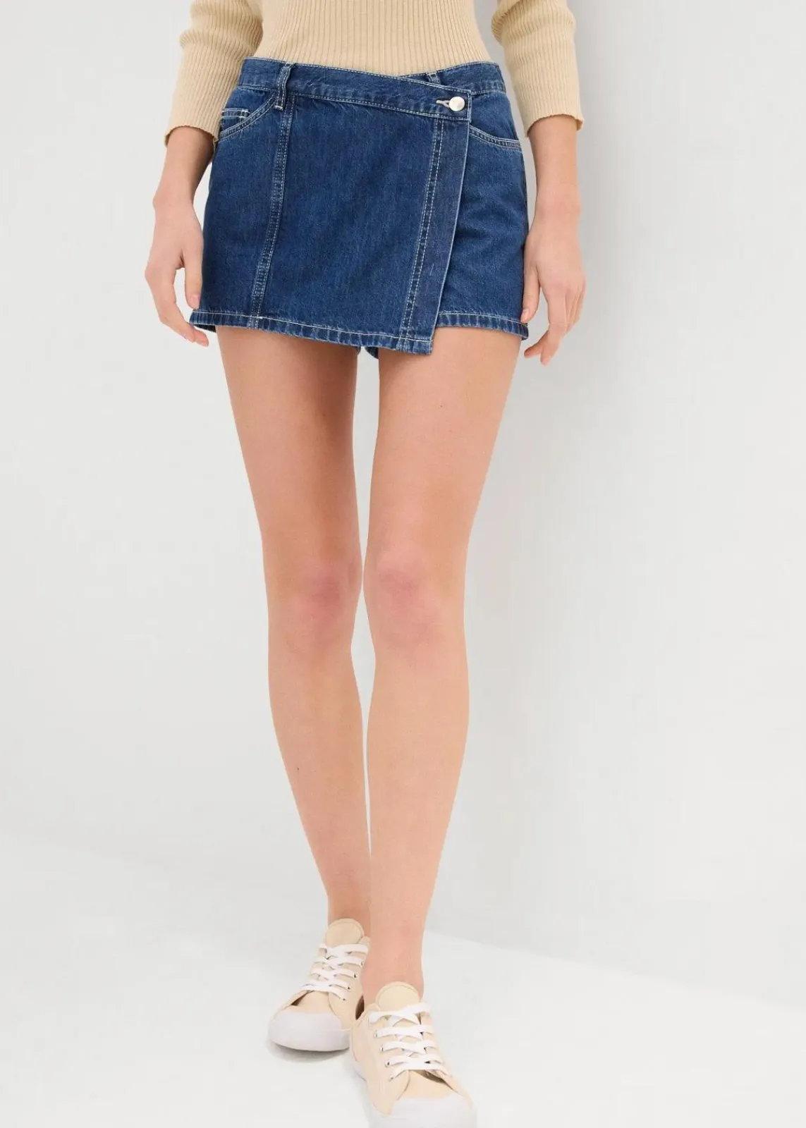 bonprix Bekleidung·Outdoorbekleidung|Bekleidung·Shirts & Tops^Jeans Hosenrock, Mid Waist blau denim used