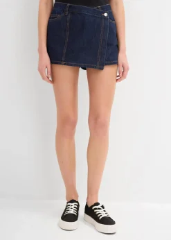 bonprix Jeans|Shorts^Jeans Hosenrock, Mid Waist tiefblau denim ungewaschen