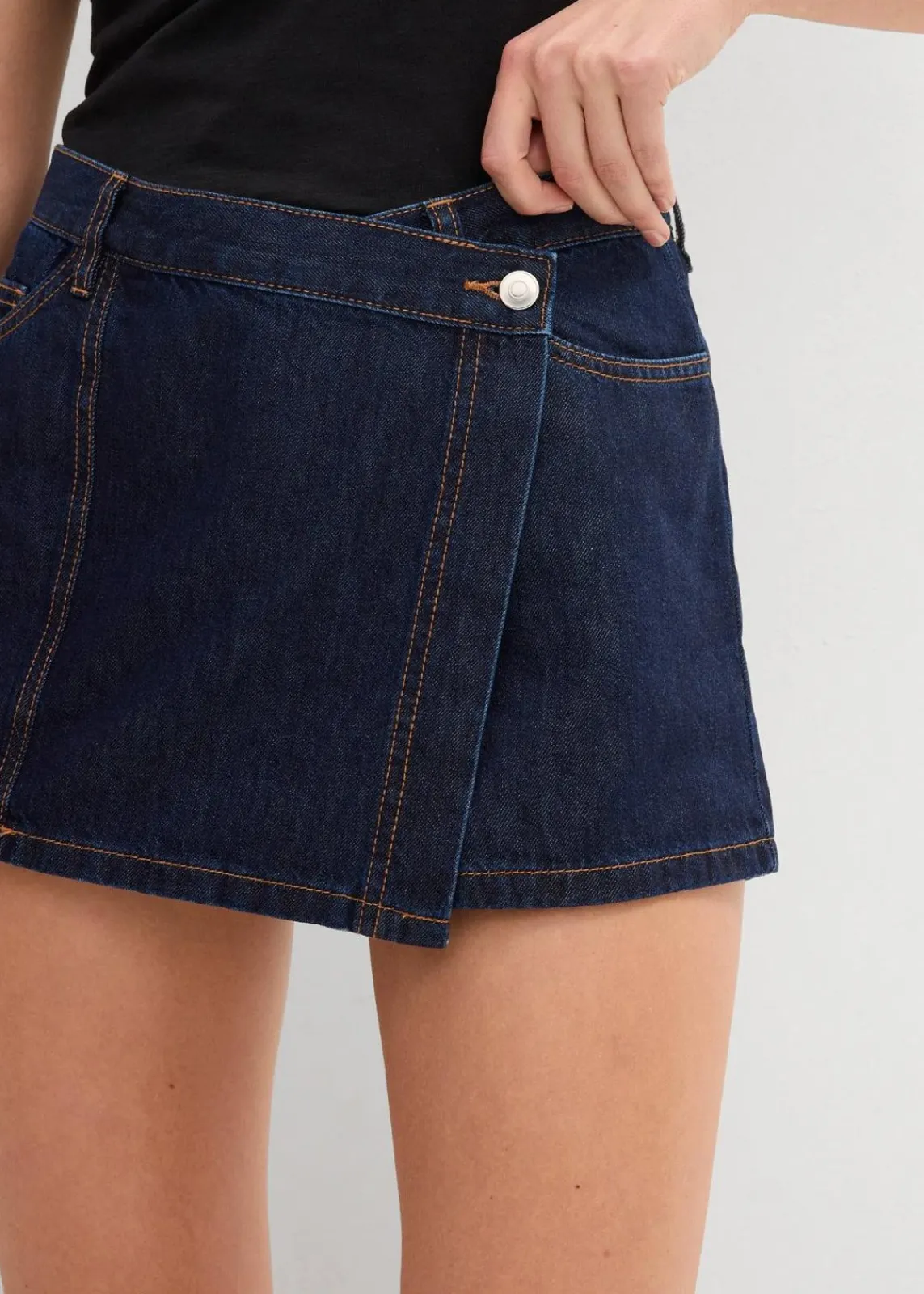 bonprix Jeans|Shorts^Jeans Hosenrock, Mid Waist tiefblau denim ungewaschen