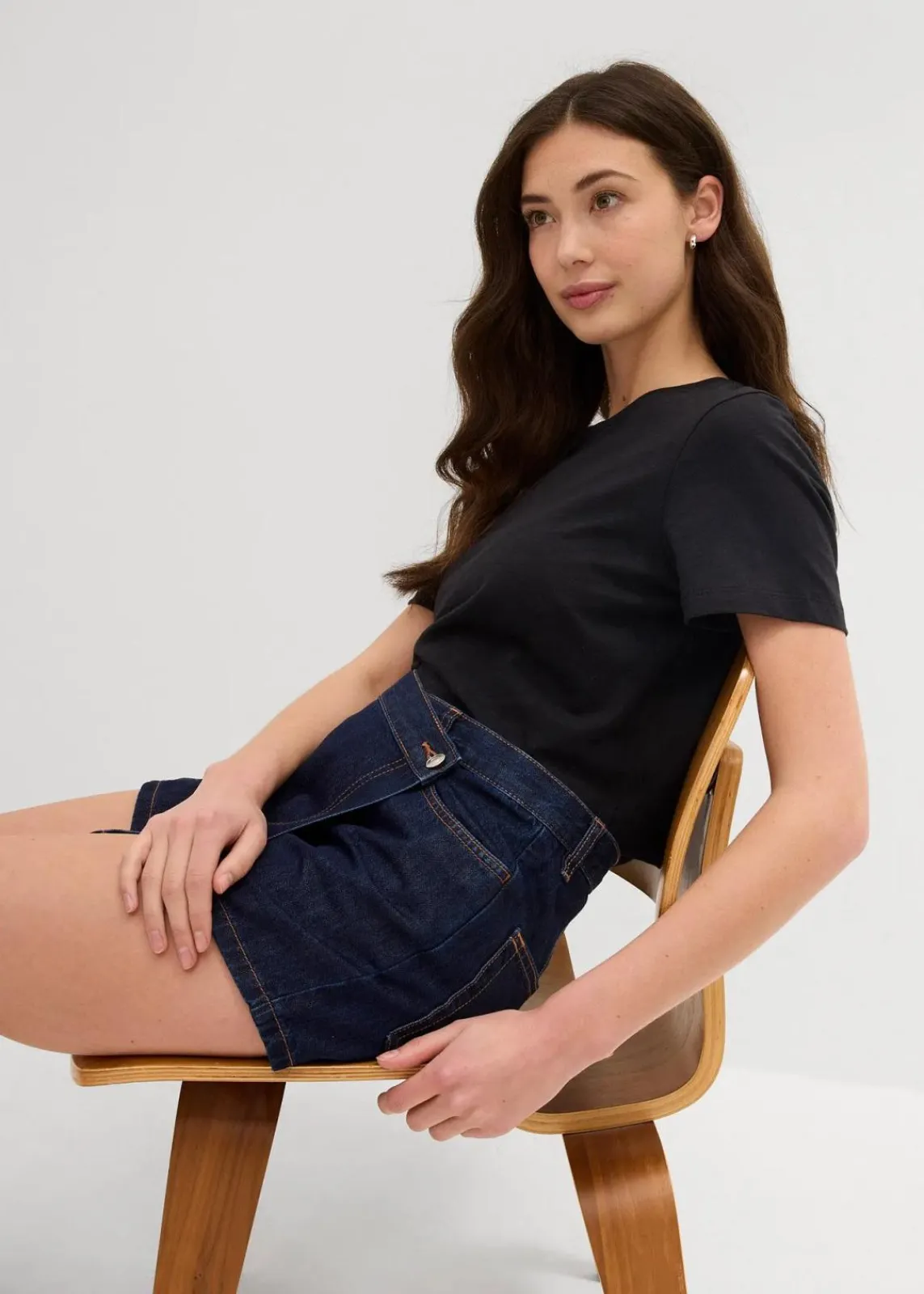 bonprix Jeans|Shorts^Jeans Hosenrock, Mid Waist tiefblau denim ungewaschen