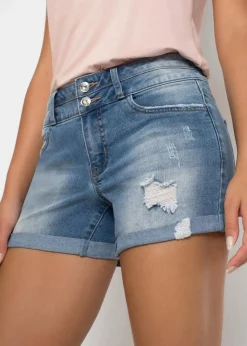 bonprix Bekleidung·Outdoorbekleidung|Bekleidung·Shirts & Tops^Jeans Shorts Mid Waist blau denim