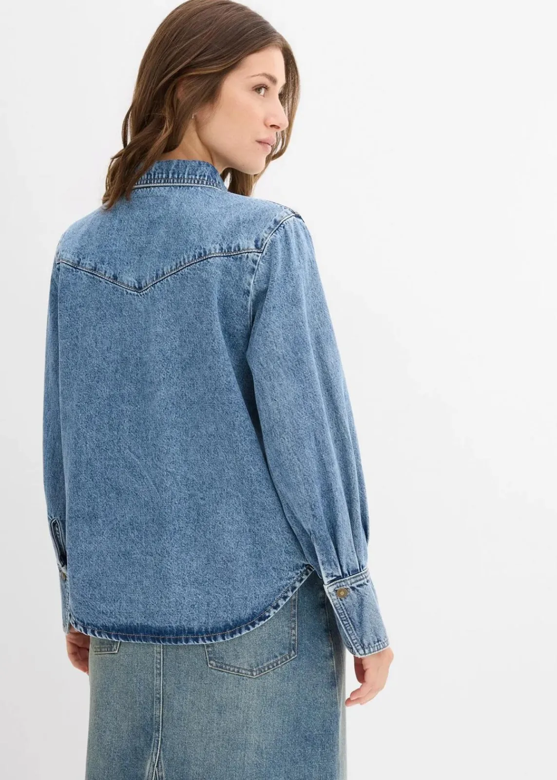 bonprix Bekleidung·Jacken & Mäntel|Blusen & Tuniken^Jeansbluse aus reiner Baumwolle blau denim used