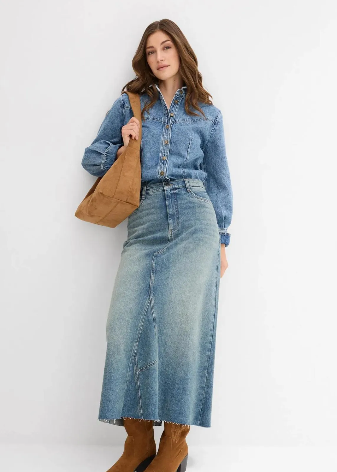 bonprix Bekleidung·Jacken & Mäntel|Blusen & Tuniken^Jeansbluse aus reiner Baumwolle blau denim used