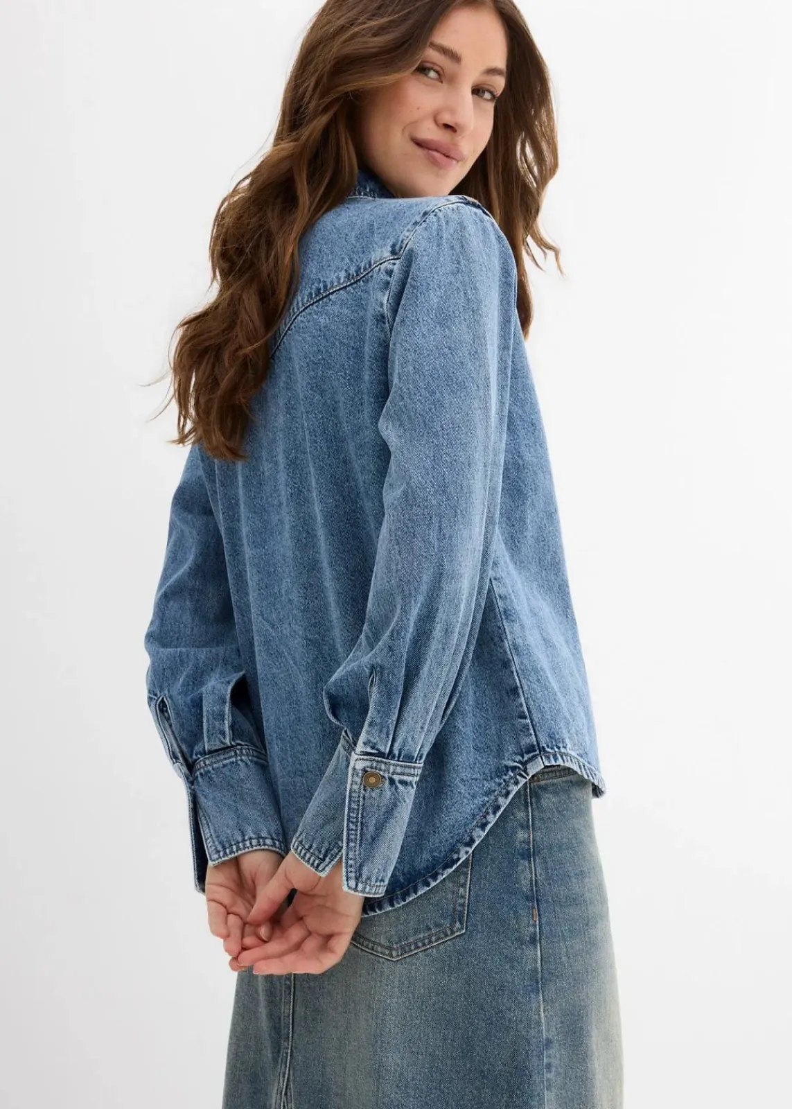bonprix Bekleidung·Jacken & Mäntel|Blusen & Tuniken^Jeansbluse aus reiner Baumwolle blau denim used