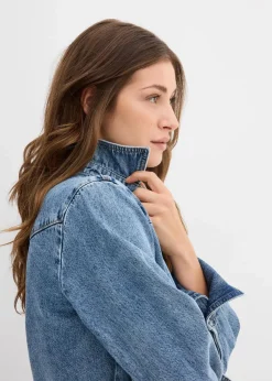 bonprix Bekleidung·Jacken & Mäntel|Blusen & Tuniken^Jeansbluse aus reiner Baumwolle blau denim used