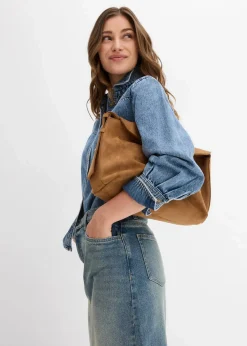bonprix Bekleidung·Jacken & Mäntel|Blusen & Tuniken^Jeansbluse aus reiner Baumwolle blau denim used