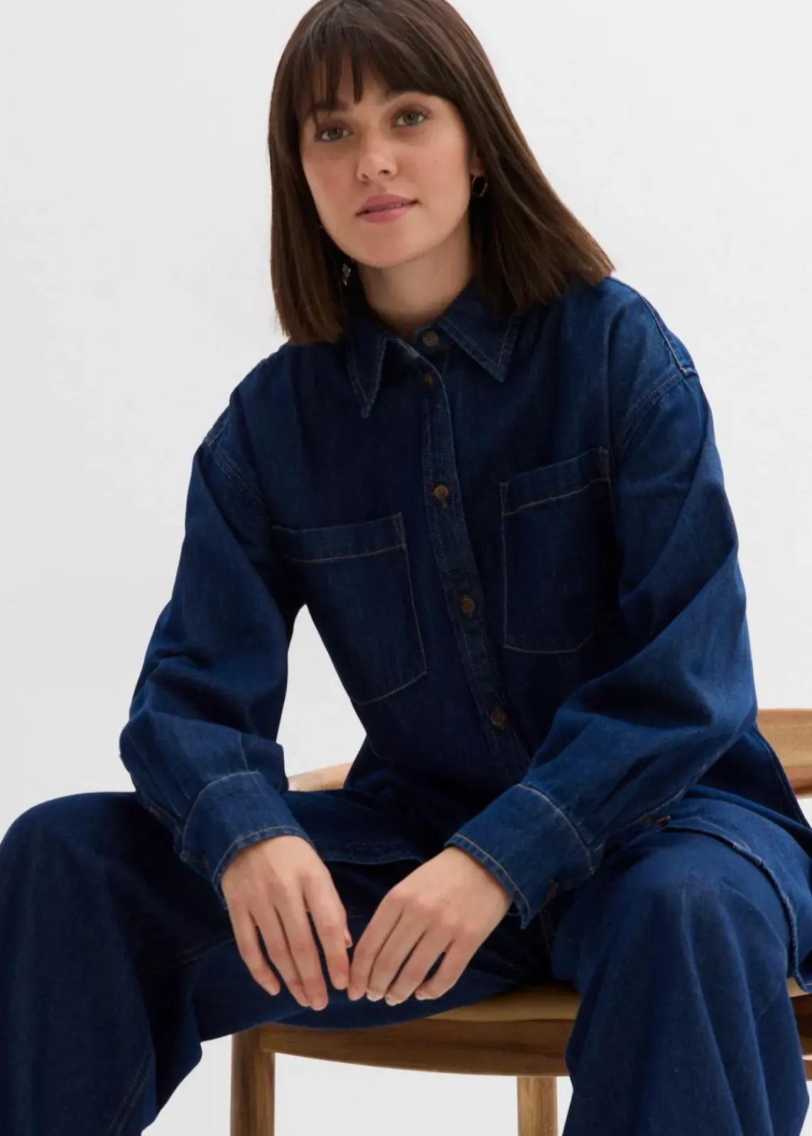 bonprix Bekleidung·Jacken & Mäntel|Blusen & Tuniken^Jeansbluse aus schwerem Denim, reine Baumwolle, Oversized tiefblau denim ungewaschen