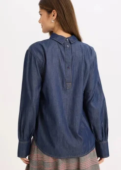 bonprix Bekleidung·Jacken & Mäntel|Blusen & Tuniken^Jeansbluse mit hohen Manschetten tiefblau denim ungewaschen