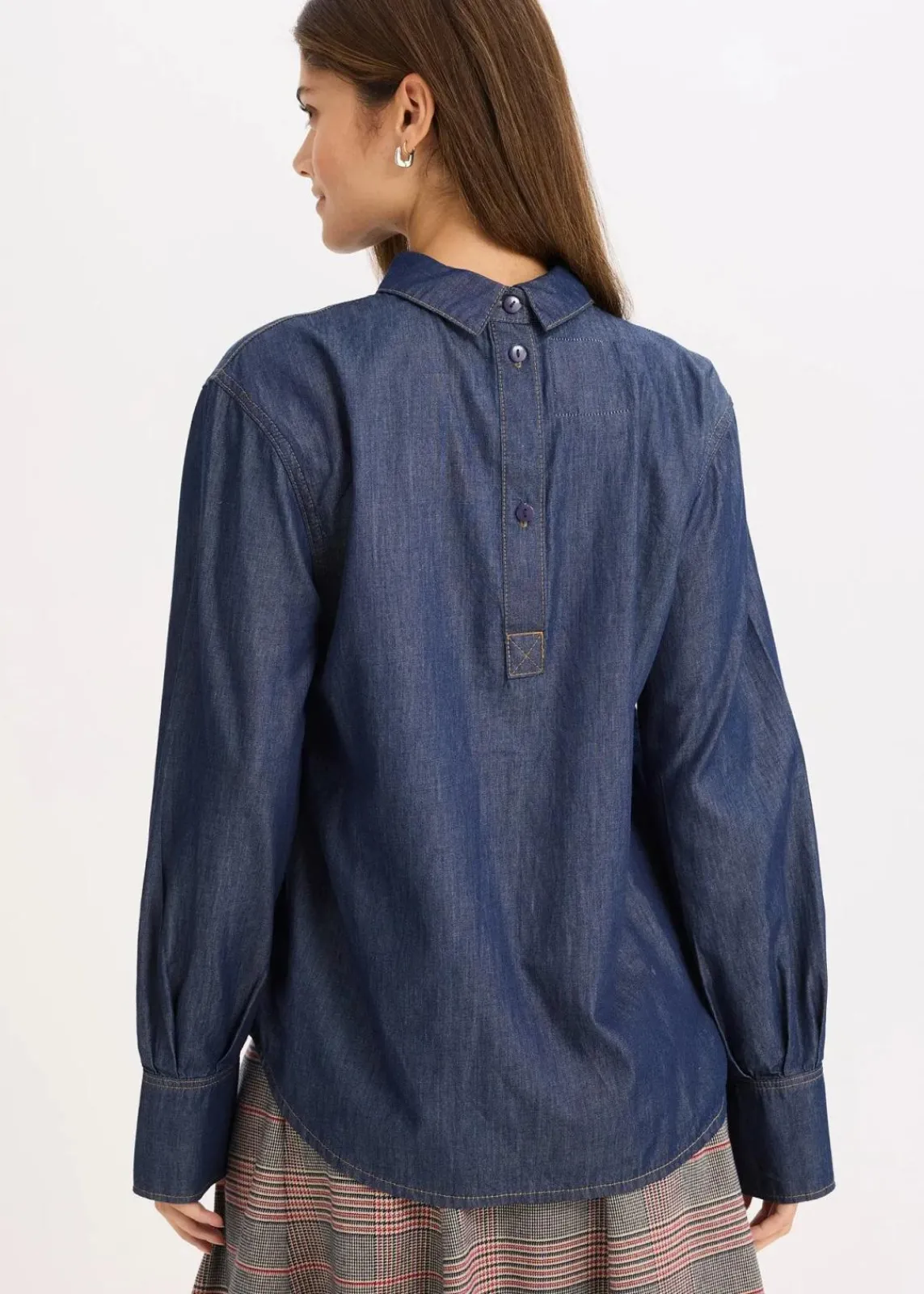 bonprix Bekleidung·Jacken & Mäntel|Blusen & Tuniken^Jeansbluse mit hohen Manschetten tiefblau denim ungewaschen