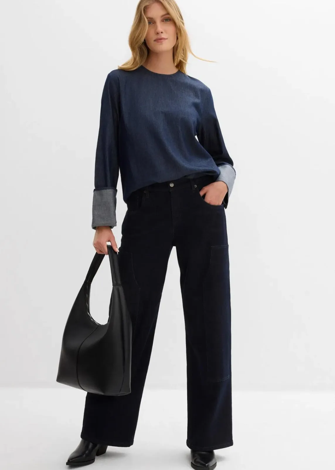 bonprix Bekleidung·Jacken & Mäntel|Blusen & Tuniken^Jeansbluse mit weitem Arm tiefblau denim ungewaschen