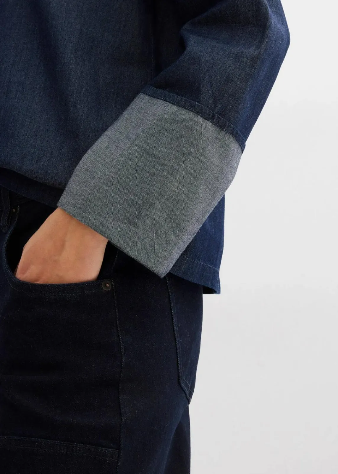 bonprix Bekleidung·Jacken & Mäntel|Blusen & Tuniken^Jeansbluse mit weitem Arm tiefblau denim ungewaschen