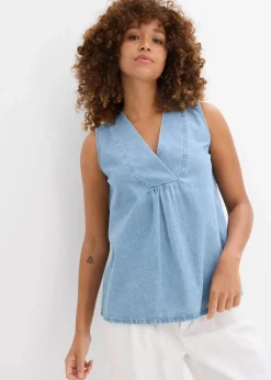 bonprix Blusen & Tuniken|Shirts & Tops^Jeans-Blusentop eisblau denim