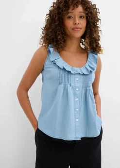 bonprix Blusen & Tuniken|Shirts & Tops^Jeans-Blusentop aus Bio-Baumwolle hellblau denim