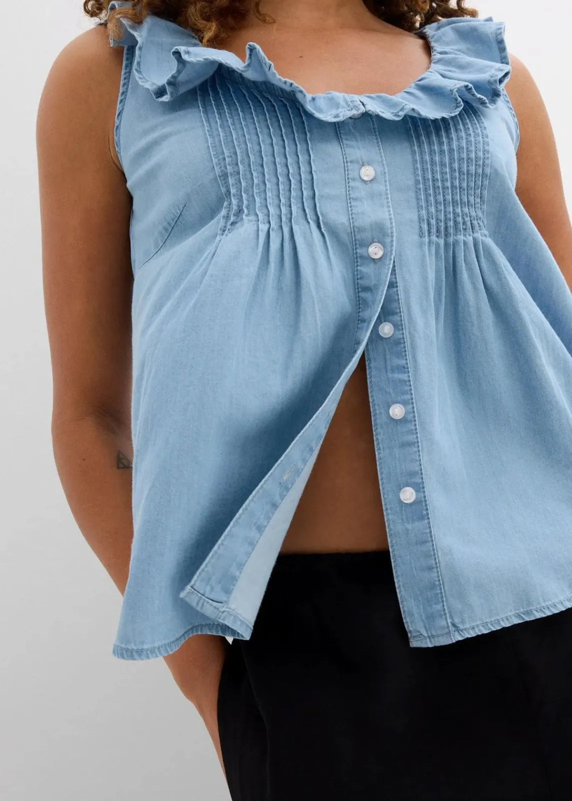 bonprix Blusen & Tuniken|Shirts & Tops^Jeans-Blusentop aus Bio-Baumwolle hellblau denim