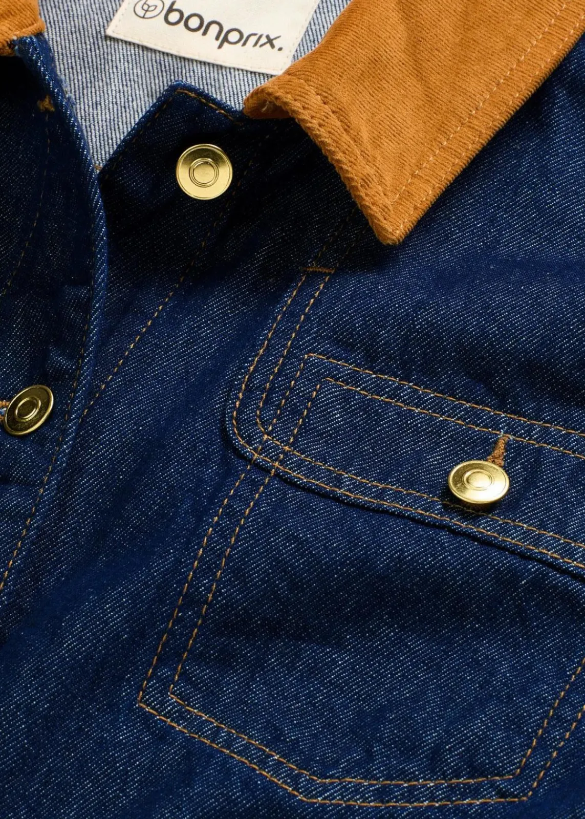 bonprix Bekleidung·Hosen|Jacken & Mäntel^Jeansjacke mit Cordkragen tiefblau denim ungewaschen
