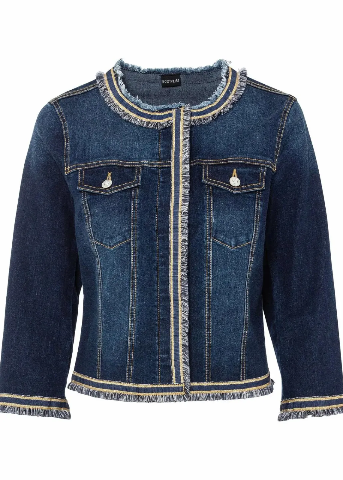 bonprix Bekleidung·Hosen|Jacken & Mäntel^Jeansjacke mit Fransen dunkelblau denim