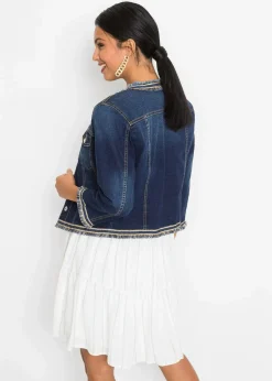 bonprix Bekleidung·Hosen|Jacken & Mäntel^Jeansjacke mit Fransen dunkelblau denim