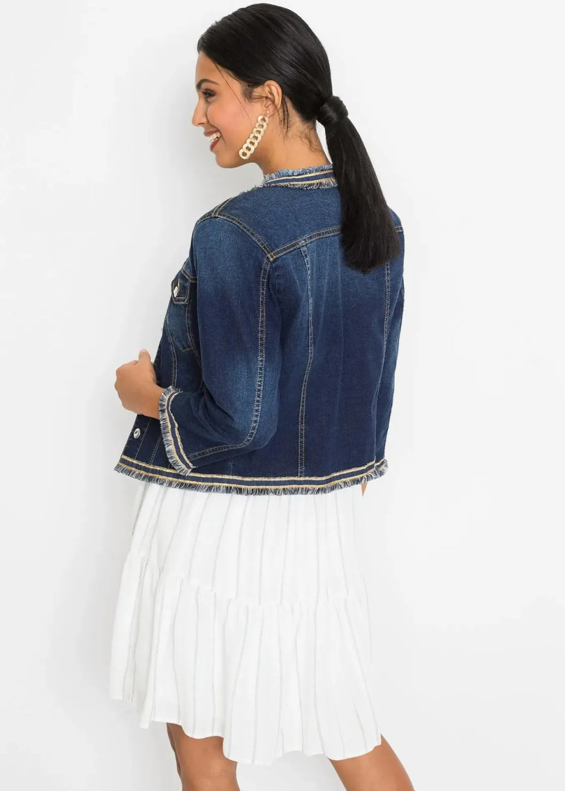 bonprix Bekleidung·Hosen|Jacken & Mäntel^Jeansjacke mit Fransen dunkelblau denim