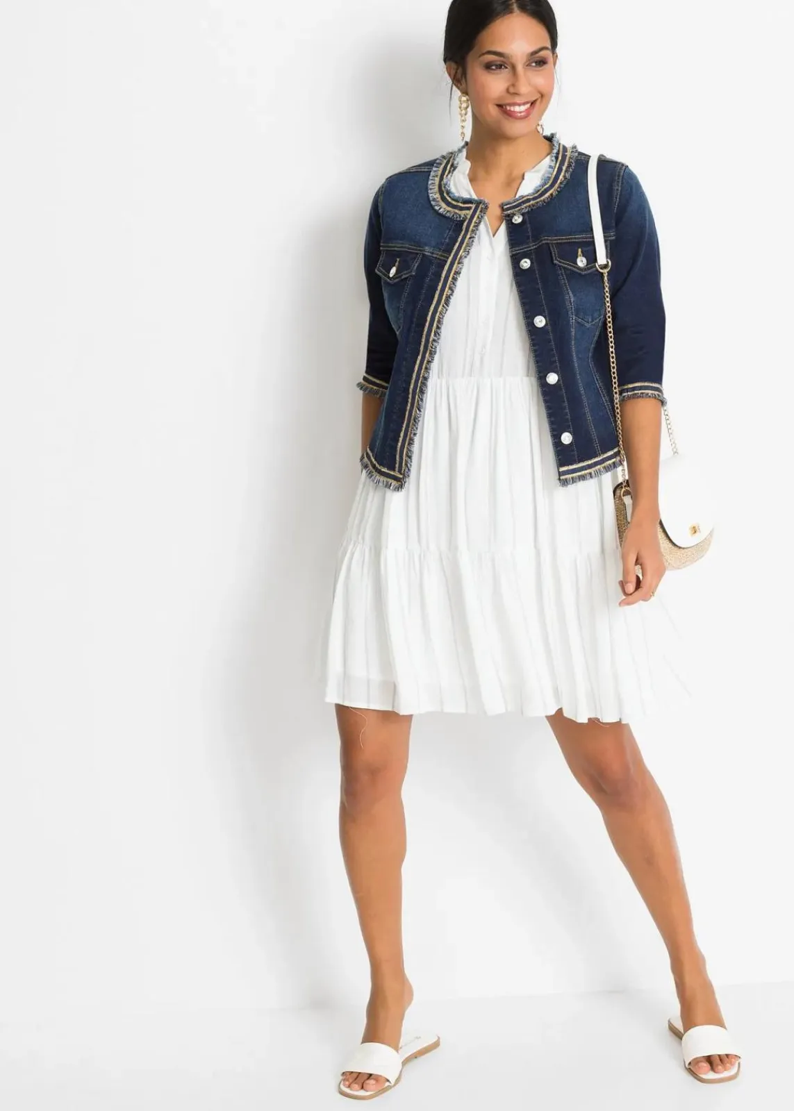 bonprix Bekleidung·Hosen|Jacken & Mäntel^Jeansjacke mit Fransen dunkelblau denim