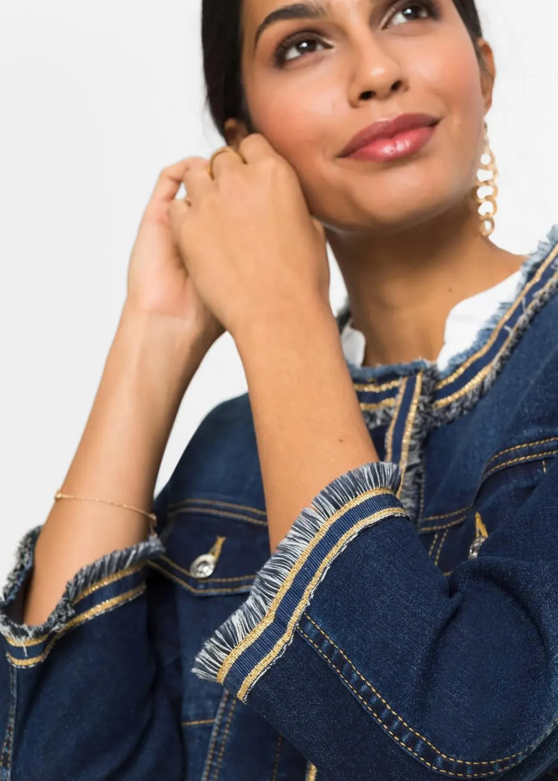 bonprix Bekleidung·Hosen|Jacken & Mäntel^Jeansjacke mit Fransen dunkelblau denim
