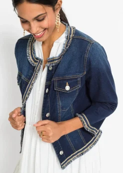 bonprix Bekleidung·Hosen|Jacken & Mäntel^Jeansjacke mit Fransen dunkelblau denim