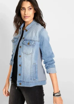 bonprix Bekleidung·Hosen^Jeansjacke mit seitlichem Rippeinsatz blue bleached