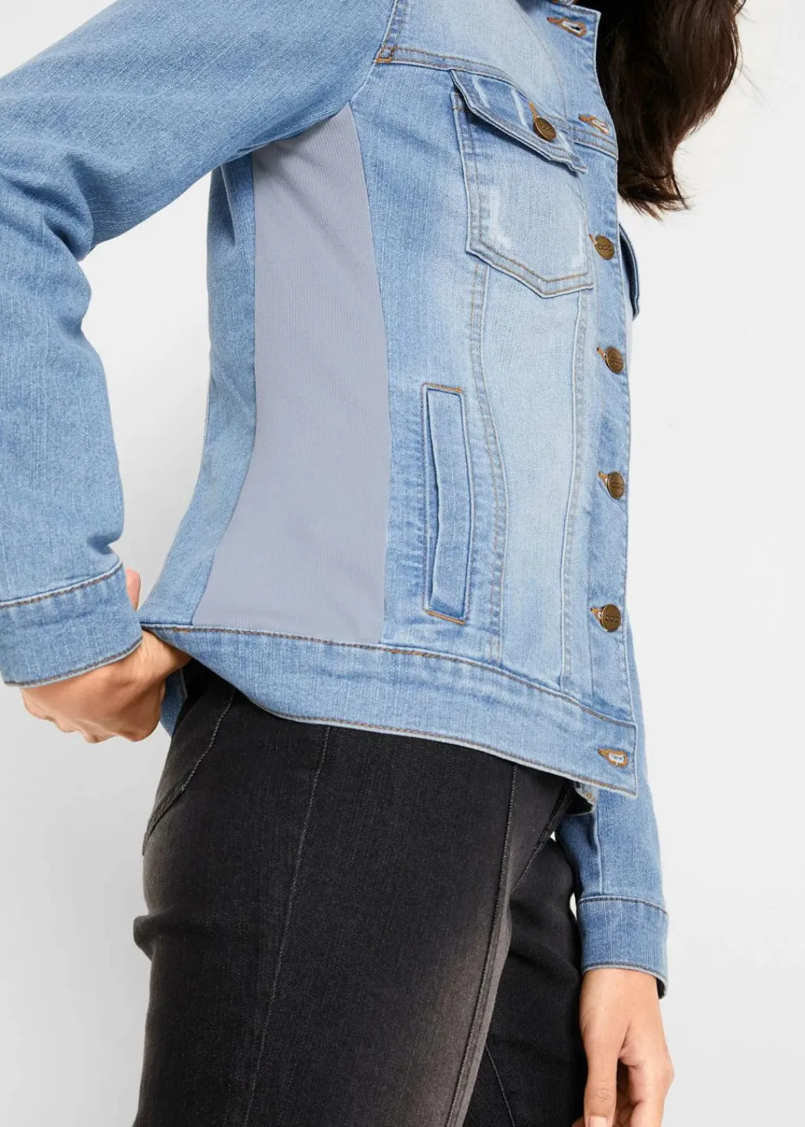 bonprix Bekleidung·Hosen^Jeansjacke mit seitlichem Rippeinsatz blue bleached