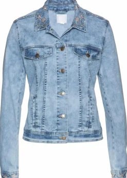 bonprix Jacken & Mäntel|Bekleidung·Hosen^Jeansjacke mit Stickerei blue bleached