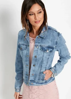 bonprix Jacken & Mäntel|Bekleidung·Hosen^Jeansjacke mit Stickerei blue bleached