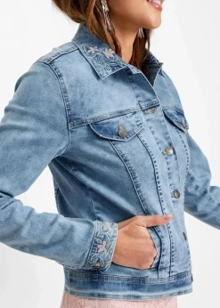 bonprix Jacken & Mäntel|Bekleidung·Hosen^Jeansjacke mit Stickerei blue bleached