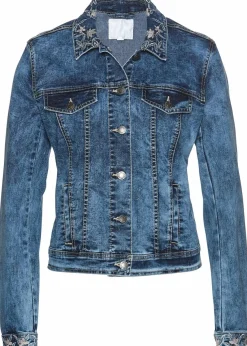 bonprix Bekleidung·Hosen|Jacken & Mäntel^Jeansjacke mit Stickerei blue stone