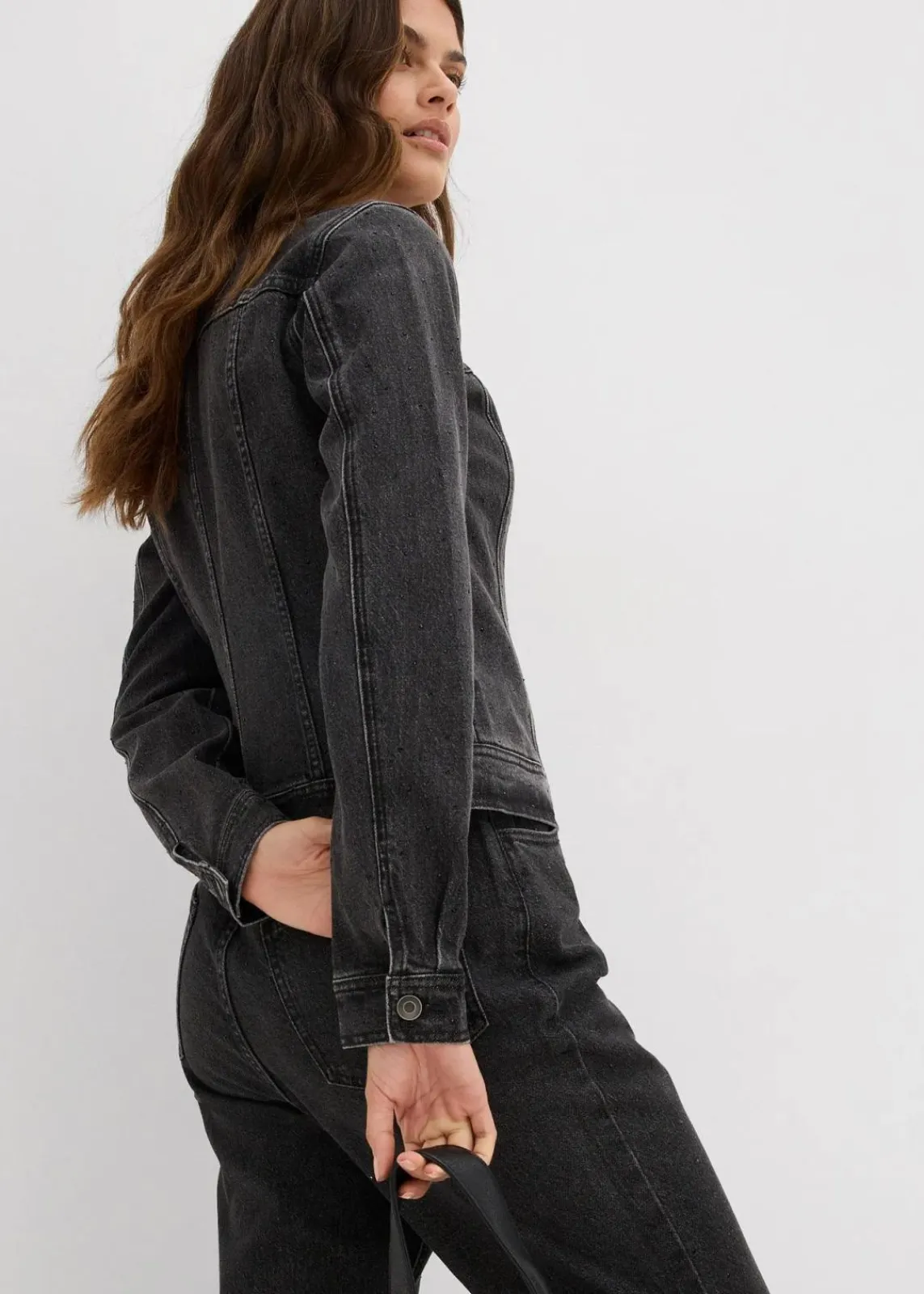 bonprix Bekleidung·Hosen|Jacken & Mäntel^Jeansjacke mit Strass dunkelgrau denim