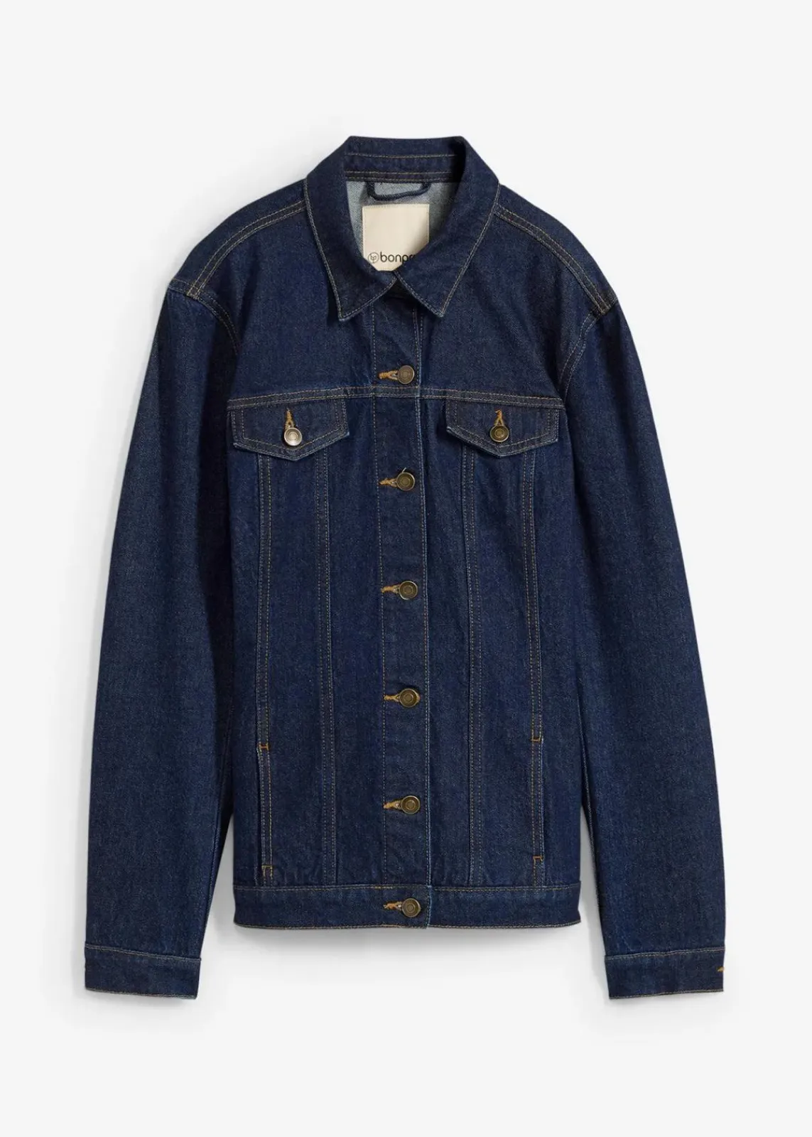 bonprix Bekleidung·Hosen|Jacken & Mäntel^Jeansjacke, tailliert, mit Baumwolle tiefblau denim ungewaschen