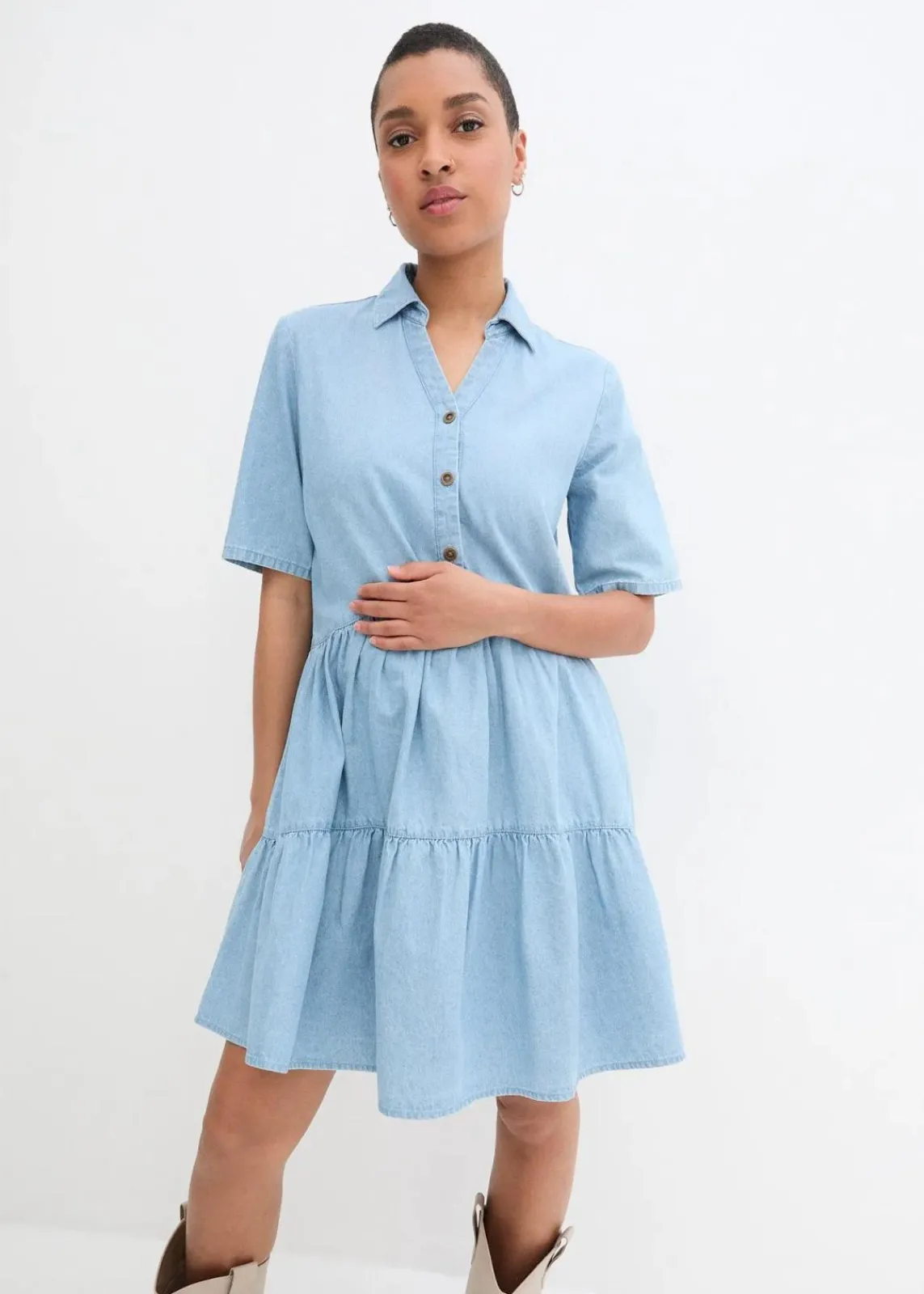 bonprix Kleider|Bekleidung·Pullover & Strickjacken^Jeanskleid eisblau denim used