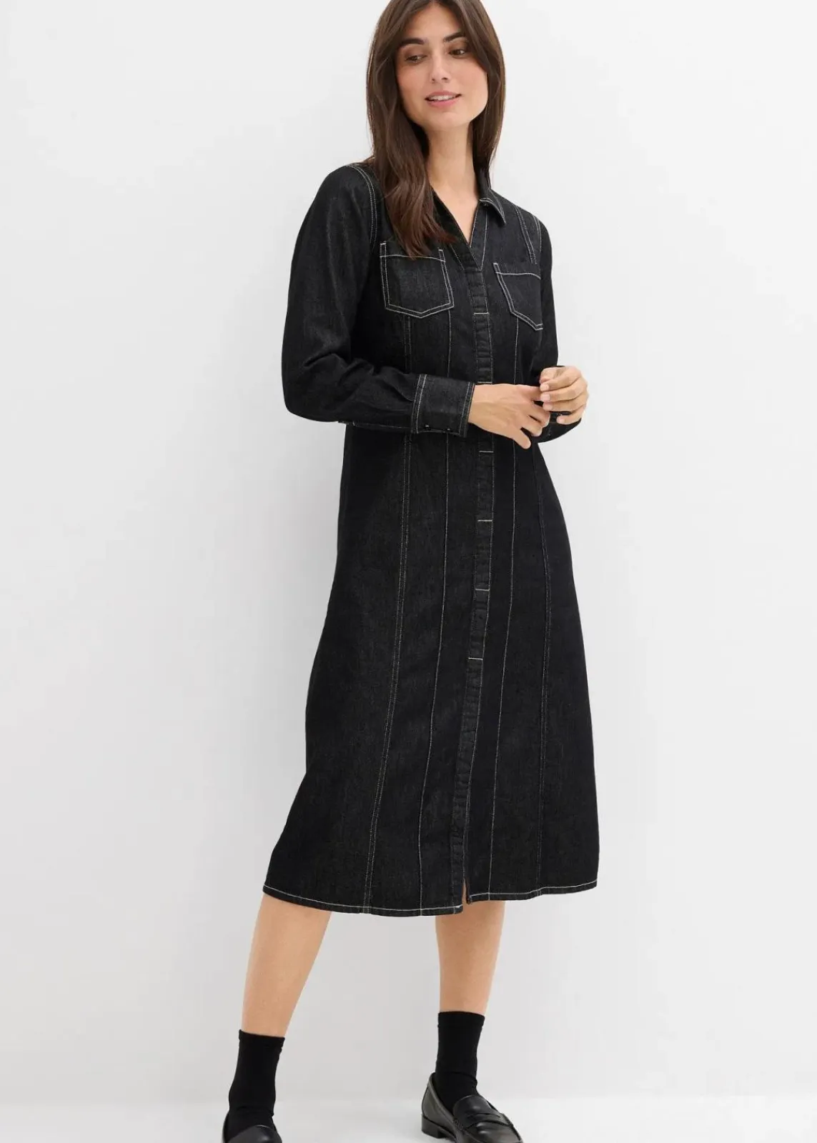 bonprix Bekleidung·Pullover & Strickjacken|Kleider^Jeanskleid schwarz denim