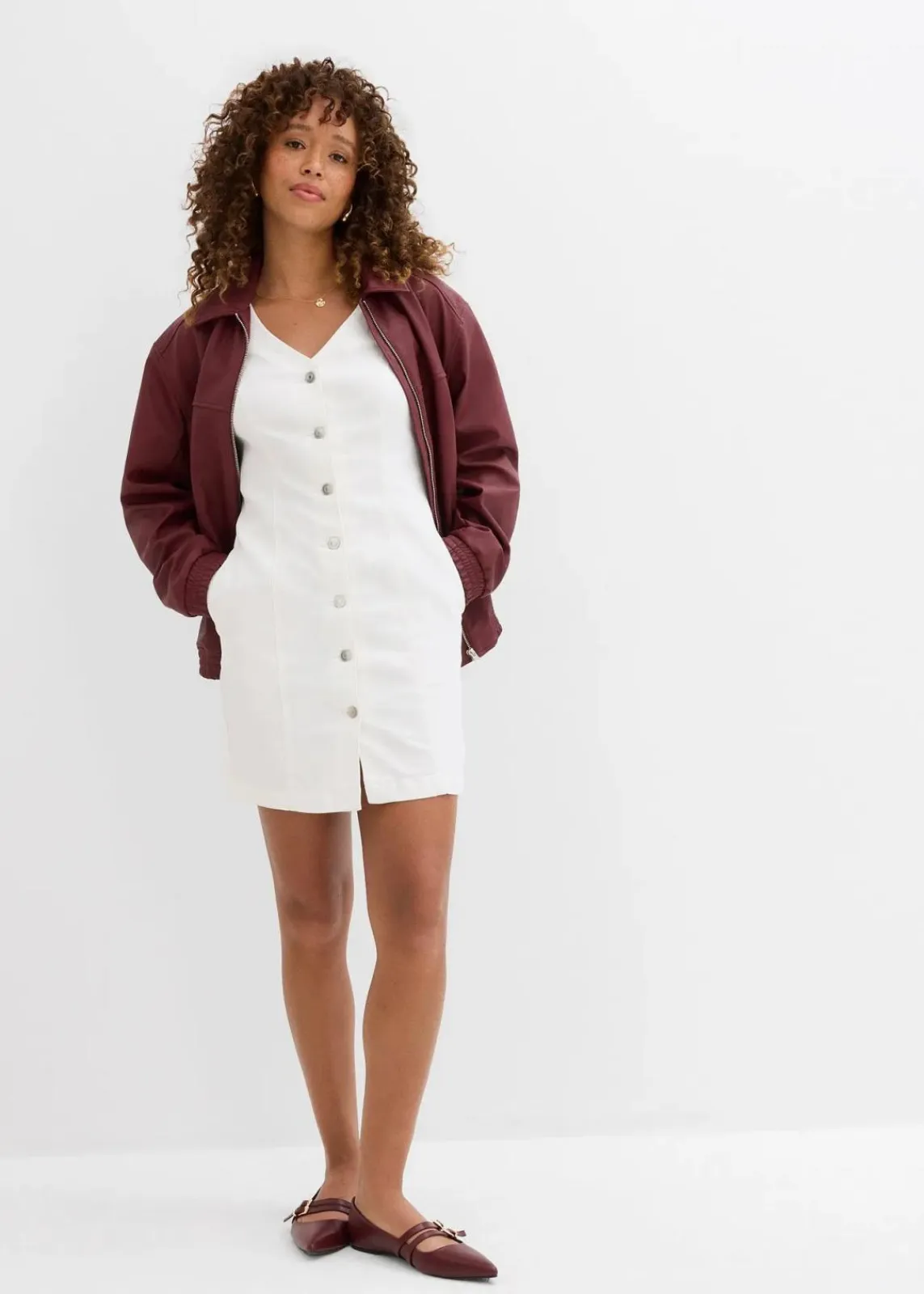 bonprix Kleider|Bekleidung·Pullover & Strickjacken^Jeanskleid weiß denim