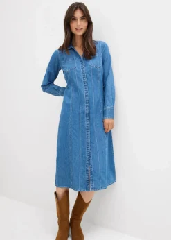bonprix Kleider|Bekleidung·Pullover & Strickjacken^Jeanskleid blau denim
