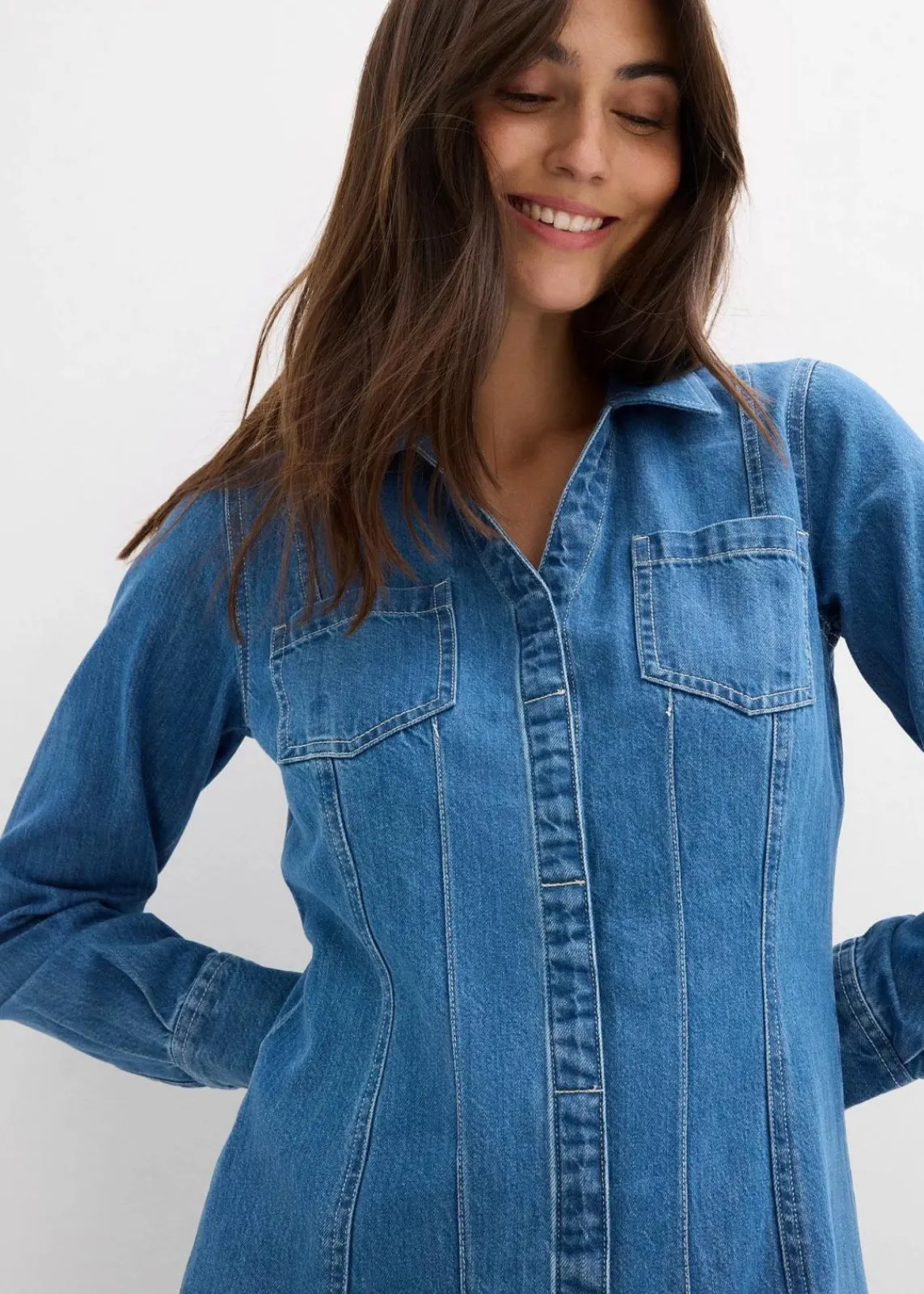 bonprix Kleider|Bekleidung·Pullover & Strickjacken^Jeanskleid blau denim
