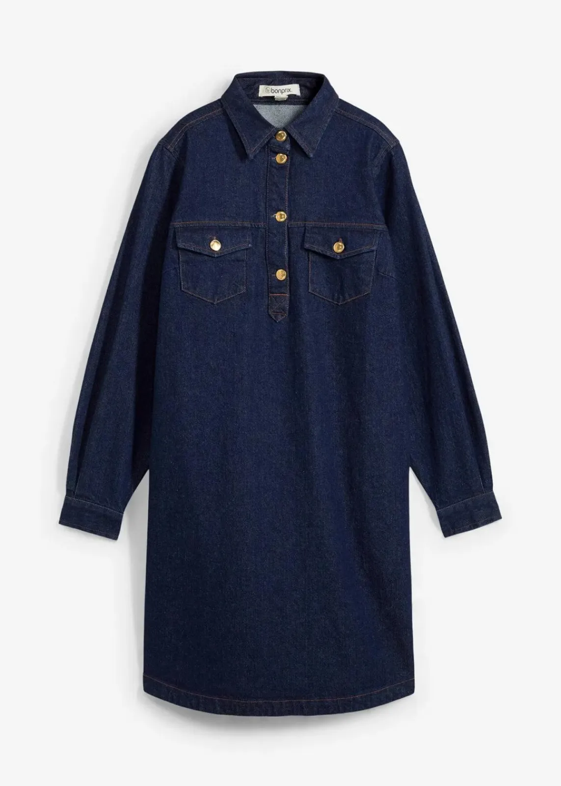 bonprix Bekleidung·Pullover & Strickjacken|Kleider^Jeanskleid tiefblau denim ungewaschen