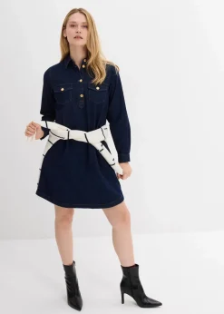 bonprix Bekleidung·Pullover & Strickjacken|Kleider^Jeanskleid tiefblau denim ungewaschen