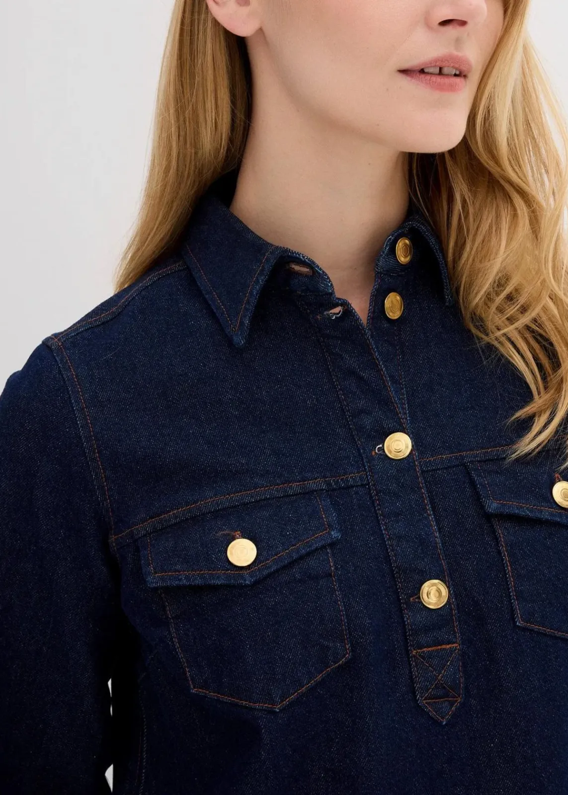 bonprix Bekleidung·Pullover & Strickjacken|Kleider^Jeanskleid tiefblau denim ungewaschen