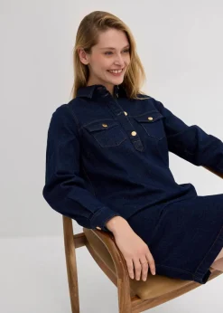 bonprix Bekleidung·Pullover & Strickjacken|Kleider^Jeanskleid tiefblau denim ungewaschen