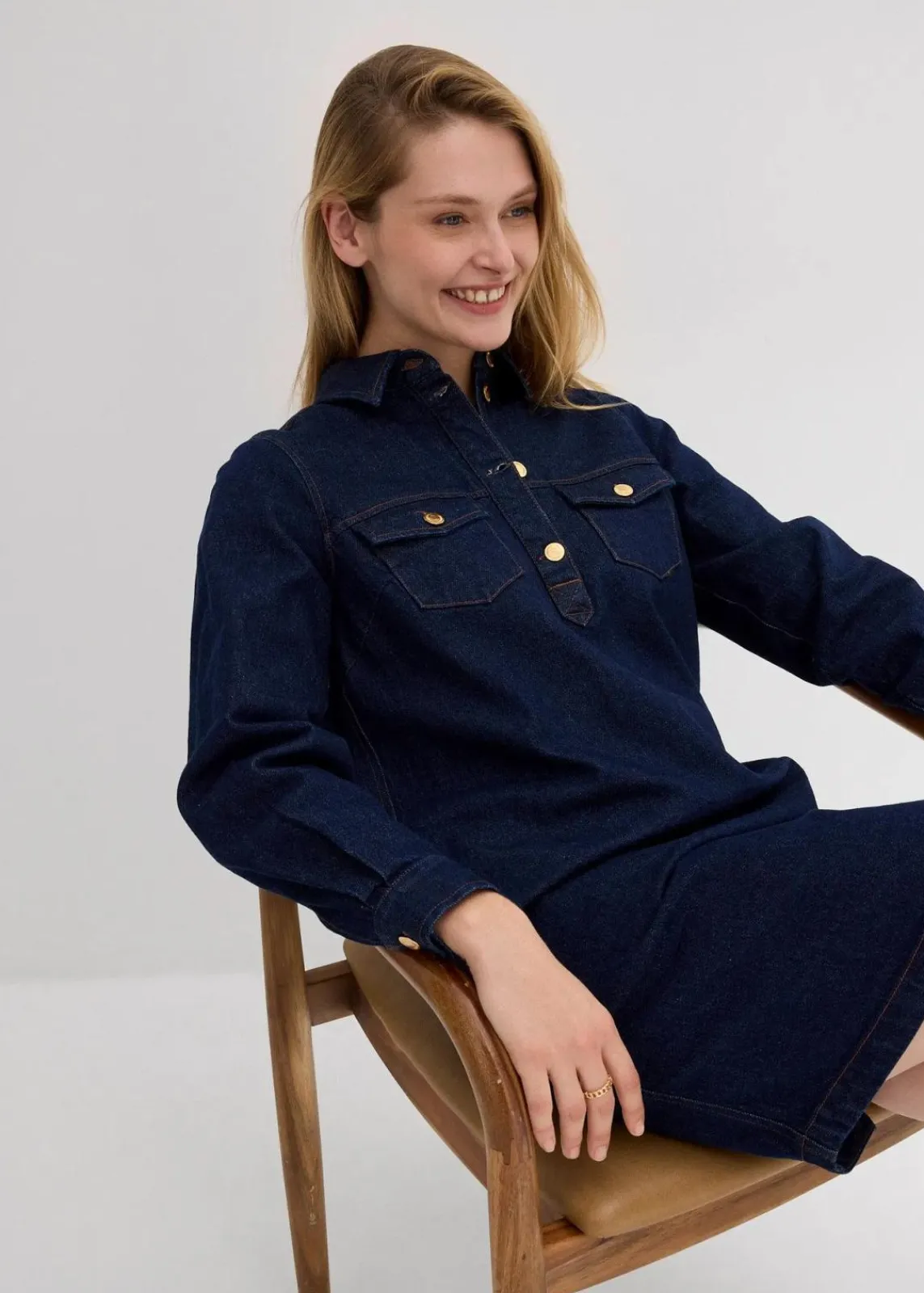 bonprix Bekleidung·Pullover & Strickjacken|Kleider^Jeanskleid tiefblau denim ungewaschen