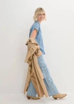 bonprix Blusen & Tuniken^Jeans-Kurzarmbluse mit Leinen hellblau denim