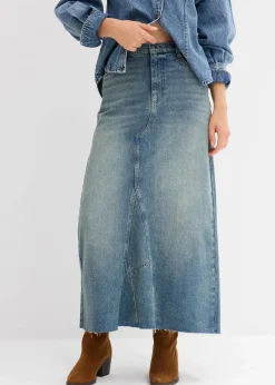 bonprix Bekleidung·Sportbekleidung|Röcke^Jeansrock, Mid Waist, Maxi Length hellblau denim