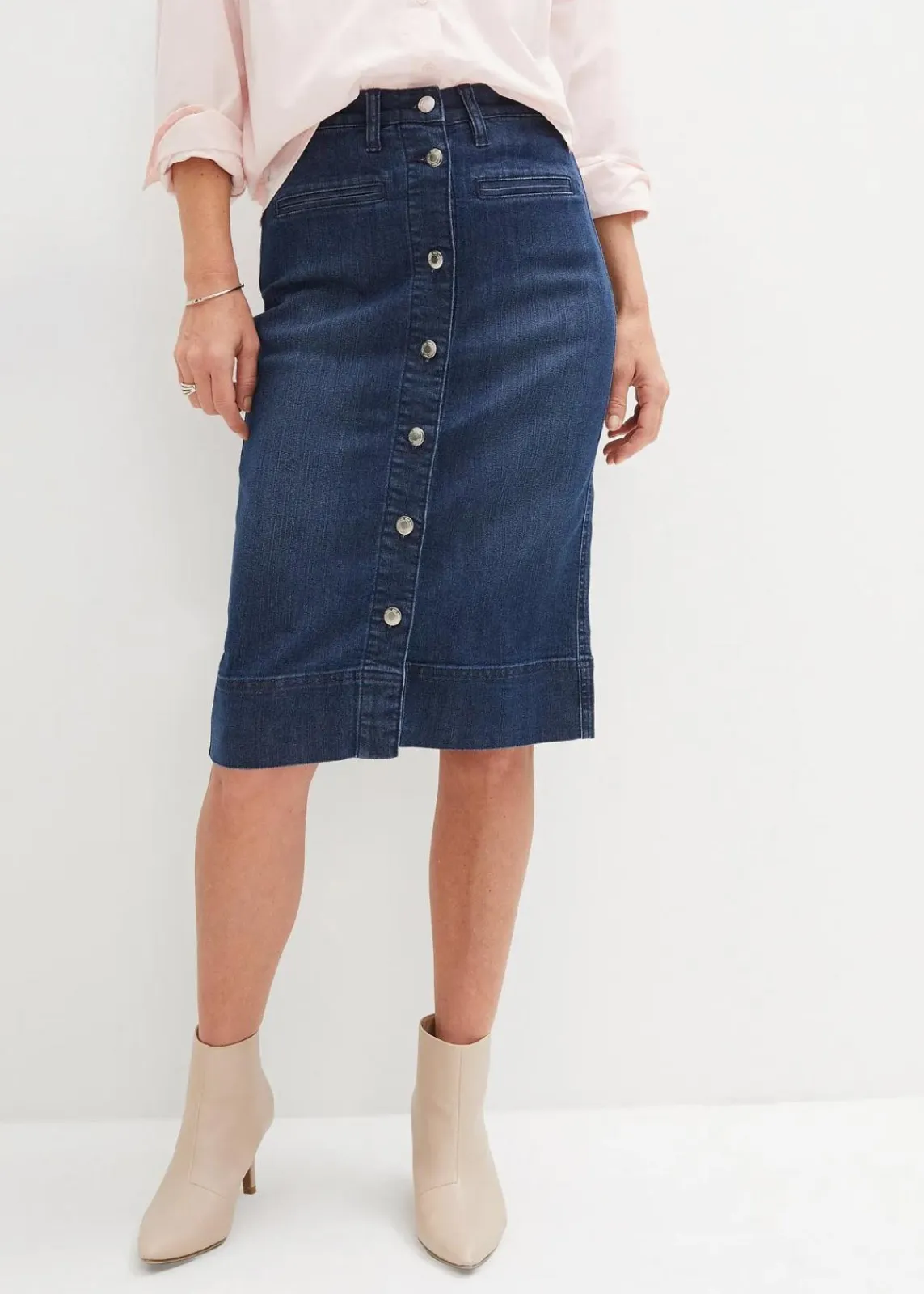 bonprix Bekleidung·Sportbekleidung|Röcke^Jeansrock Mid Waist, Stretch dunkelblau denim