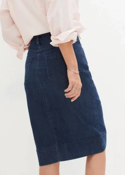 bonprix Bekleidung·Sportbekleidung|Röcke^Jeansrock Mid Waist, Stretch dunkelblau denim
