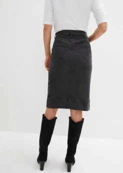 bonprix Röcke|Bekleidung·Sportbekleidung^Jeansrock Mid Waist, Stretch schwarz denim